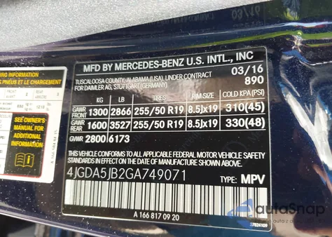 2016 Mercedes-Benz Gle 350 from USA, damaged, VIN 4JGDA5JB2GA749071